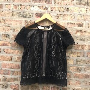 Sexy Work Chic, Black Lace Top with Nude Lining